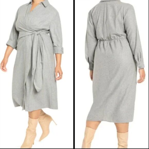Eloquii  wool blend wrap Shirtdress in gray NWOT size 22/24 - Picture 1 of 15